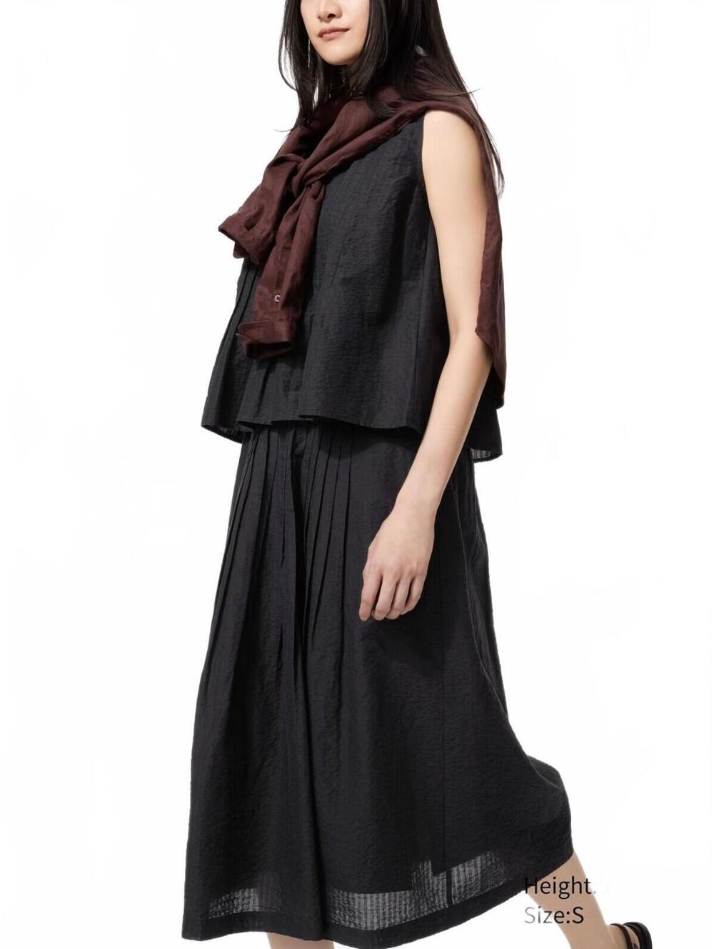 Uniqlo Linen Blend Tuck Long Skirt NWT Black XXL